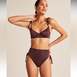 Abercrombie shimmery Blue Tie strap bikini and high waist bottoms